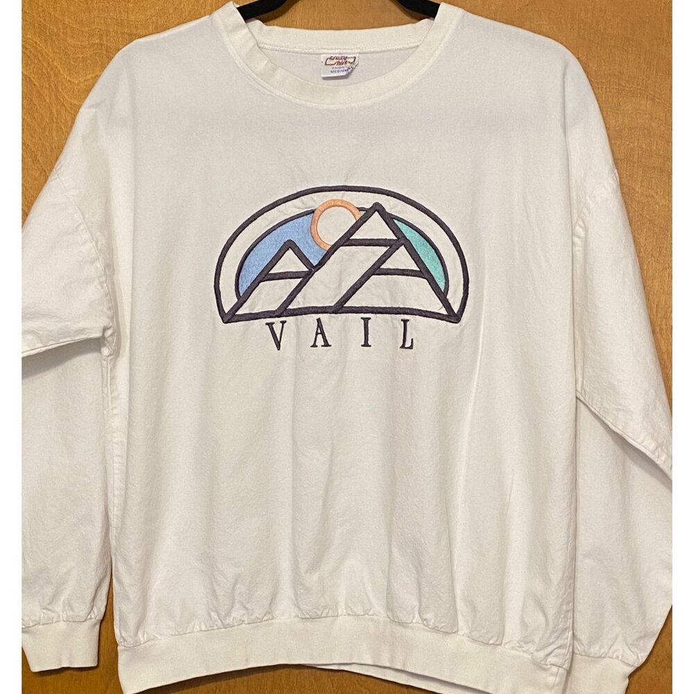 Vintage VAIL COLORADO Crazy Shirt Hawaii Long Sleeve White Cropped Y2k 90s M